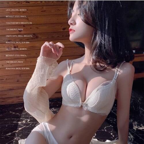 Light Soft Lingerie Front Closure Push Up Brassiere French Deep V Bra Femme No-rims Lace Breast Cover Sweet Top Womens Underwear