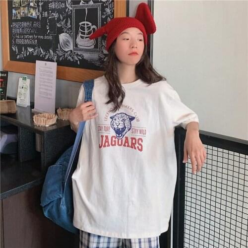 Summer cartoon letter printing loose short-sleeved T-shirt womens bottoming shirt all-match casual college style women