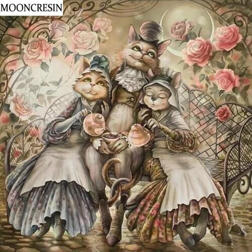 5D Diy Kit Embroidery Diamond Mosaic Cross Stitch Crystal Of Rhinestone Diamond Painting Full Square Cat Family Decoration Home