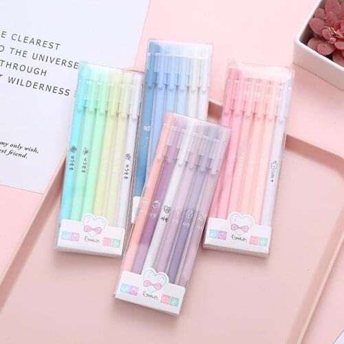 6Pcs/Set Cute Morandi Gel Pen Set Retro 0.5mm Black Signature Pen Solid Color School Stationery Suppliers Office Accessories