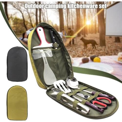 8pcs Camp Kitchen Cooking Utensil Set Travel Organizer Grill Accessories Portable Compact Gear for BBQ Camping Hiking B2Cshop