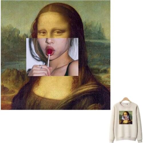 Lollipop Girl Patches On Clothes Washable T-Shirt Sticker Retro Oil Painting Mona Lisa Iron-On Transfer For Clothing Applique
