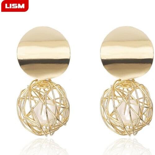 New Fashion Stud Earrings For Women Golden Color Round Ball Geometric Earrings For Party Wedding Gift Wholesale Ear Jewelry