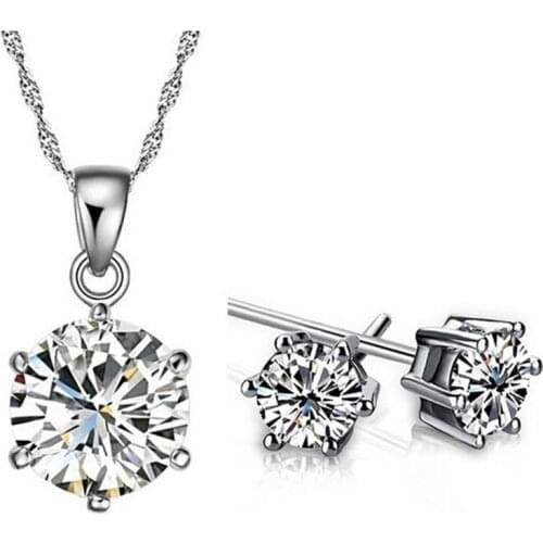 1 sets Six-claw setting cubic zirconia necklace earrings sets silver color copper material Jewelry sets for women and men