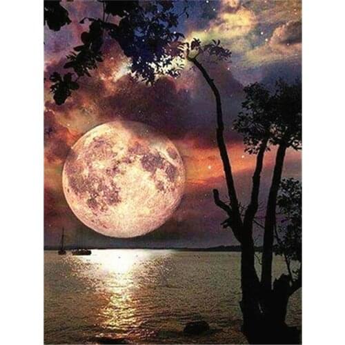 Landscape Moon Pre-Printed 11CT Cross-Stitch Set DIY Embroidery DMC Threads Sewing Knitting Hobby Handmade Mulina Adults