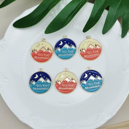 10pcs Night Mountain Enamel Charms Pendants Round Shape Metal Floating Fit DIY Jewelry Necklace Bracelet Accessory Craft YZ686