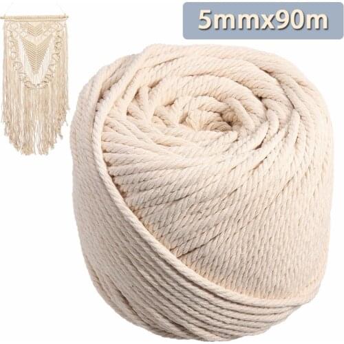 Durable 5mmx90m Natural Beige White Macrame Cotton Twisted Cord Rope DIY Home Textile Accessories Craft Macrame String