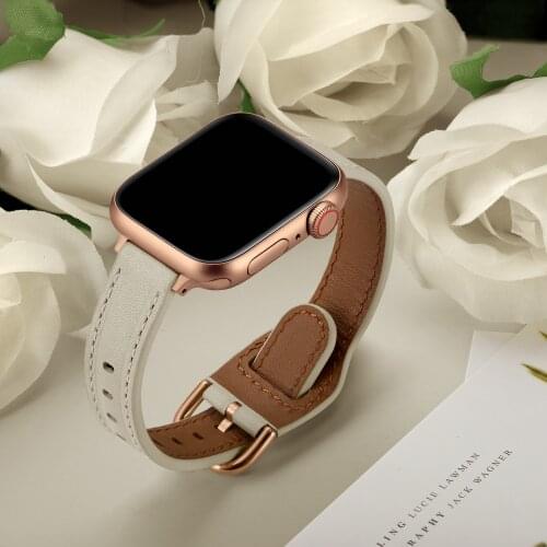 Women Strap For Apple Watch 6 Band SE 44mm 40mm Thin Geninue Leather Watchbands For iWatch 5 4 Applewatch 3 42mm 38mm Bracelet