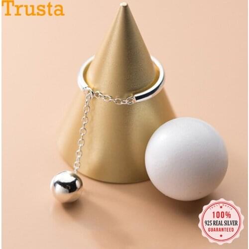 Trustdavis Authentic 925 Sterling Silver 8mm Beads Chain Open Finger Ring For Women Girls Wedding FIne S925 Jewelry Gift DA2018