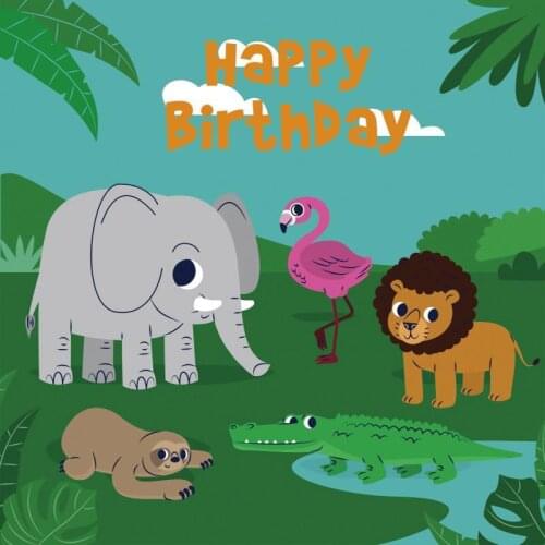 Green Grass Cartoon Animals Park Lion Elephant Happy Birthday Photo Background Newborn Baby 1ST Kids Party Backdrops Decor
