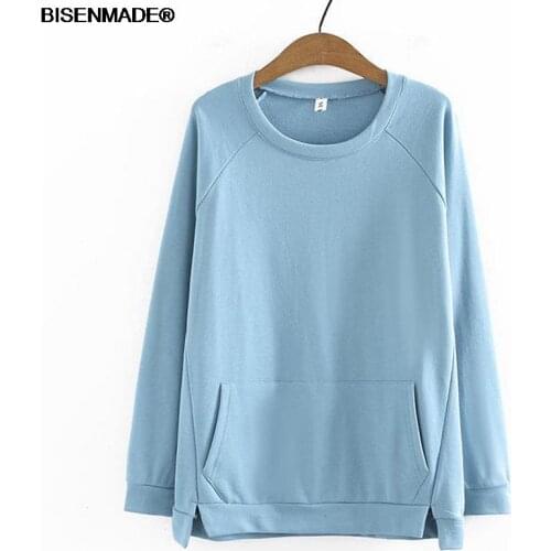 Women Clothing Hoodies & Sweatshirts Plus Size 2021 Autumn New Loose Casual Round Collar Big Pocket Raglan Sleeve Split Tops 838