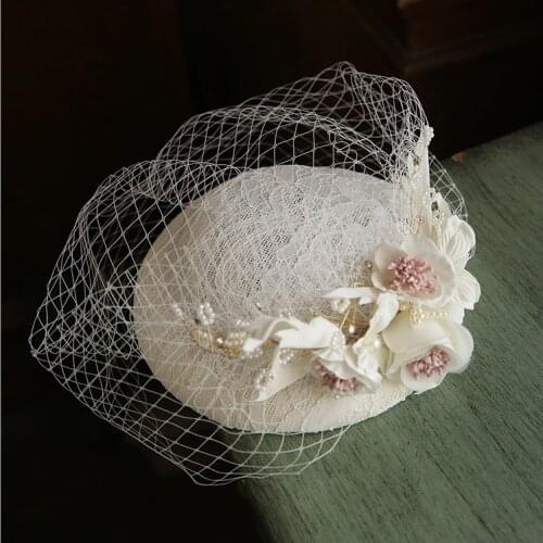 Woman Wedding Hats and Fascinators Beige Linen Vintage Face Veil Bow Cocktail Fedoras 2020