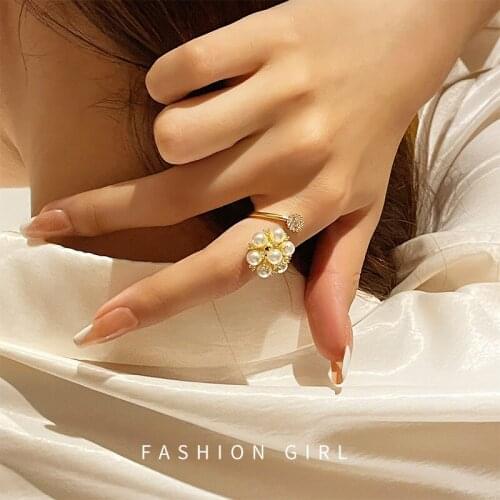 Womens Rings Design Pearl Zircon Flowers Shape Gold Adjustable Opening AccessoriesTrend Goth Fine Luxurious Jewelry Woman Ring