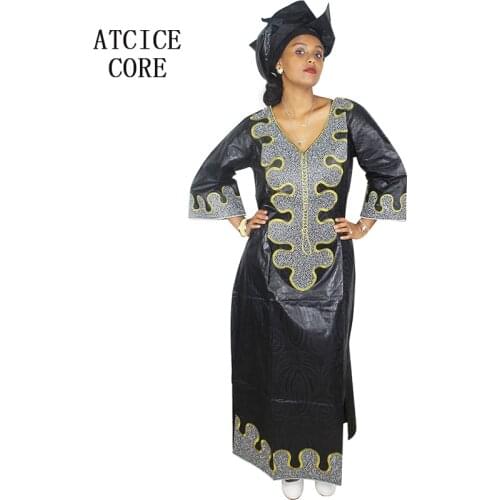 African dresses for women AFRICAN fabric BAZIN RICHE embroidery design DRESS LONG DRESS WITH HEADTIE