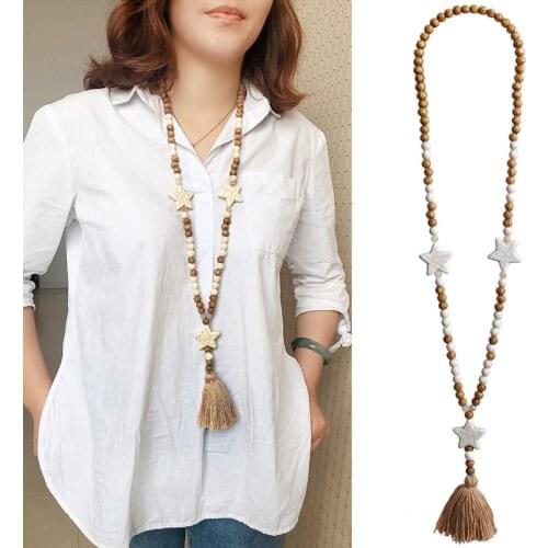 Women Collares De Moda 2019 Ladies Wooden Beads Retro Tassel Necklace New Fashion Beaded Womens Necklace Accesorios Mujer