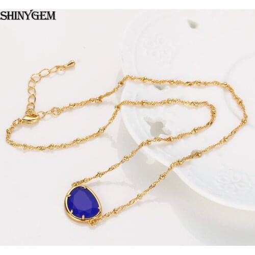 ShinyGem Gold Chain Crystal Necklace Water Drop Faceted Crystal Pendant Necklace Birthstone Crystal Statement Necklace For Women