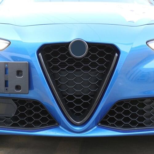 1pcs Carbon Fiber Style ABS Plastic Front Grill Middle Grid V-frame Decoration for Alfa Romeo Giulia 2017 2018 Model Accessories