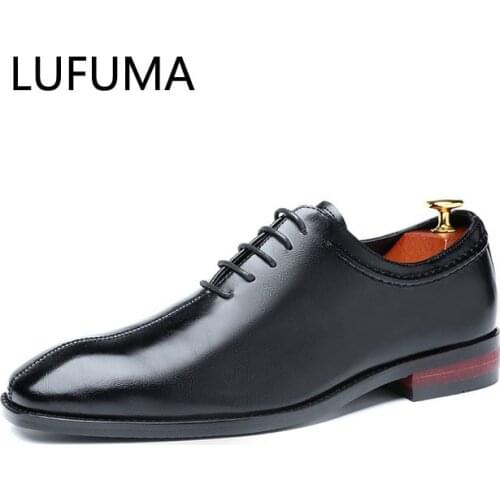 2020 Newest Men Dress Shoes Designer Business Office Lace-Up Loafers Casual Driving Shoes Mens Flat Party Leather Shoes 3 Color