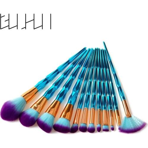 Diamond Makeup Brushes Aqua Blue Eyebrow Brush Set Synthetic Foundation Eye Shadow Powder Blending Makeup Tools pincel unicornio