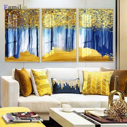 Abstract Green Forest Gold Lucky Tree Canvas Art Plant Poster HD Painting On The Wall For Living Room Fashion Cuadros Decoracion