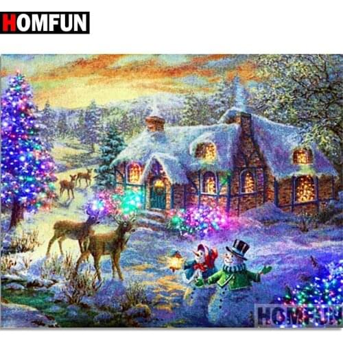 Homfun Full Square/Round Drill 5D DIY Diamond Painting "House snow scene"3D Embroidery Cross Stitch Home Decor Gift A09484