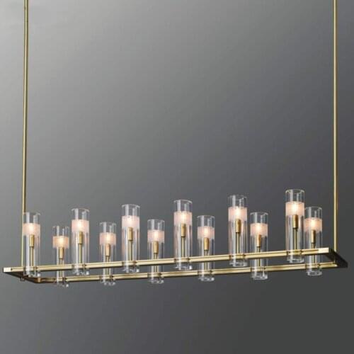 American RH Luxury Copper E14 Led Chandelier Dining Room Straight Pendant Chandelier Lighting Glass Shades Hanging Chandeliers