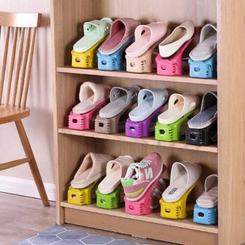 Household Adjustable Shoe Bracket Dust Storage Rack Home Shoe Organizer Stand Double-lever Lightweight Shoe Hanger Shoe Rack