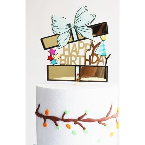 Colored Bowknot Happy Birthday Cake Topper Golden Acrylic Boy girl Birthday party Dessert decoration Cake Topper For Baby shower