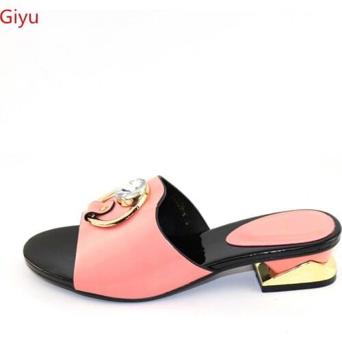 Doershow New Arrival African Pumps Shoes Summer Round Heels High Quality African Sandals Heels Pumps pink Color shoes!SKU1-10