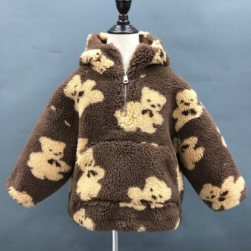 Janefur Wool Kids Teddy Coats Genuine Sheep Shearling Fur Jacket New Children Warm Hooded Overcoat