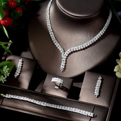 HIBRIDE High Quality AAA CZ Wedding Necklace and Earrings Luxury Bridal Jewelry Sets for Bridesmaids pendientes de fiesta N-1327