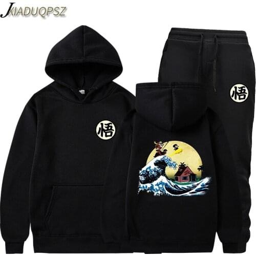 Tracksuit Men Japanese Anime Goku Cosplay Print Men 2 Piece Sweatshirt+Sweatpants Set funny Goku Casual Hoodie Sportwear Suit