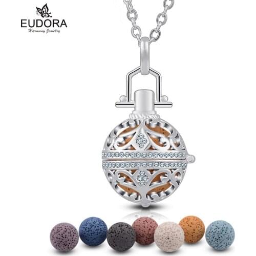 Eudora 18 mm Copper Crystal Ball Locket Necklace with Lava Stone Women Aroma Diffuser Locket Pendant Necklace Christmas Gift
