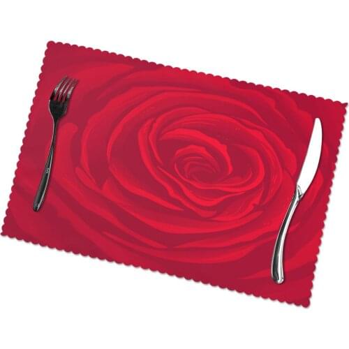 Set of 6 Rose Flower Bloom Red Love Placemats for Dining Table Place Mat in Kitchen Accessories Cup Wine Mat