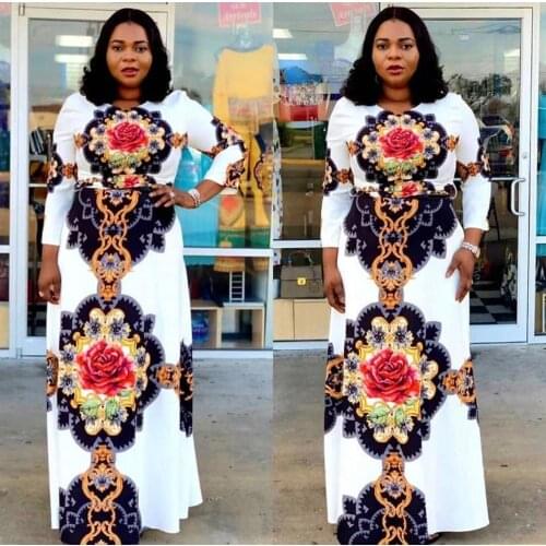 New style classic African womens clothing Dashiki fashion stretch Printed long dress size L XL bust 104 cm