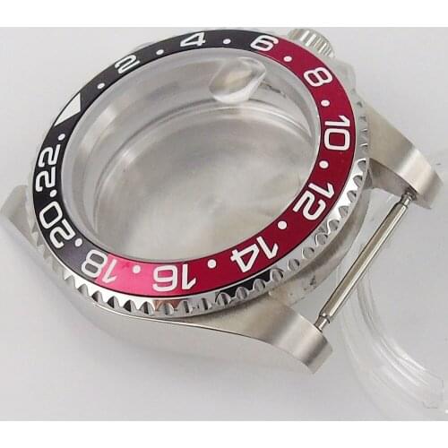 New Steel 40mm Watch Case for NH35 NH36 Screw Seeing Back 316L Alloy Black Red Insert Unidirectional Bezel Insert