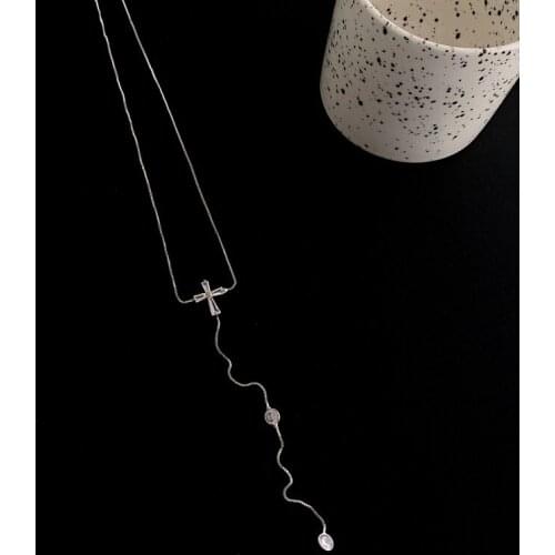 Orgin Summer Delicate CZ Zirconia Cross Long Pendant Necklace for Women Minimalist Bling Bling Necklace Party Jewelry Hot