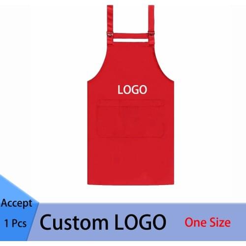 Custom Logo Apron Name/Picture Unisex Work Kitchen Waiter Apron Cooking Baking Restaurant Aprons With Pockets Top Quality