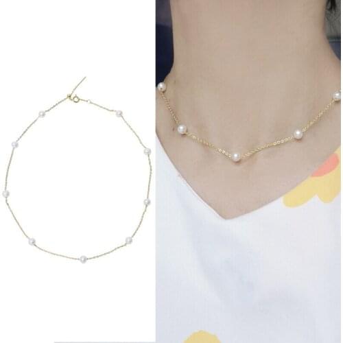 Classical Trendy Gold Plated Real Natural Freshwater Pearl Necklace Fashion Charm Jewelry 10pcs/lot