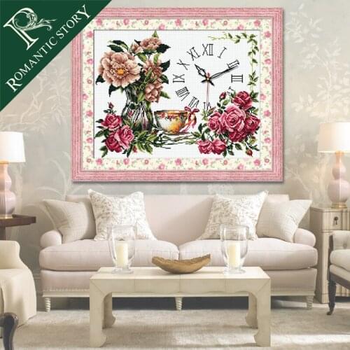 Romantic Story Counted Cross Stitch Kits Printed pattern Embroidery Wall Home Needlework Painting Clock Decoration