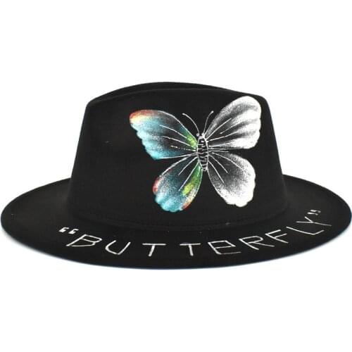 2021 new hand-painted pattern Fedora hat wide brim hat Panama felt hat shallow top fedora hat men and women hats men панама