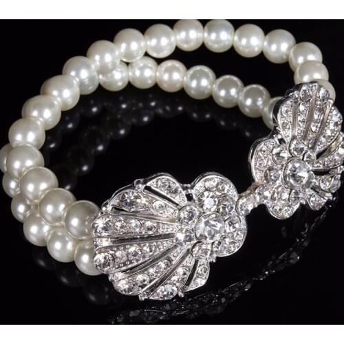 Rhinestone Pearl Bride Bracelet Wedding Bracelet Bride Pearl Chain Valentines Day Gift 171123-1