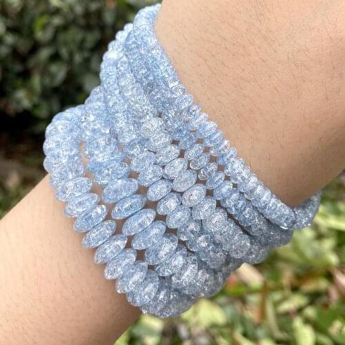 Light Blue Cracked Crystal Rondelles Stone Beads For Jewelry Making 6*3 4*8 5*10mm Spacer Loose Beads Diy Bracelet Necklace