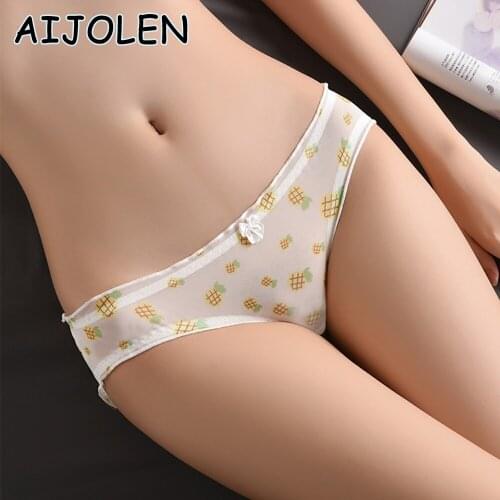 AIJOLEN Cute Printed Panties Sexy Ladies Underwear Cute Low-waist Breathable Mesh Underpants Transparent Panties Womens Briefs