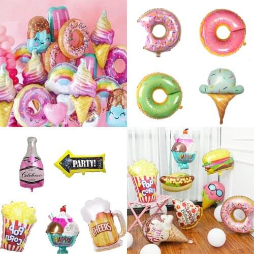 Donuts Ice Cream Popcorn Foil Balloons Baby Shower Happy Birthday Party Decoration Beer Bottle Wedding Helium Sweet Kids Toys