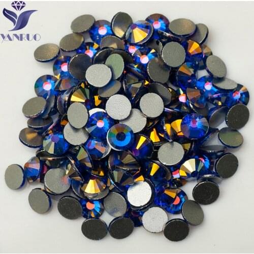 YANRUO 2058NoHF Sapphire AB No Hot -Fix Strass Nails Art Crystal Blue AB Craft Flatback Rhinestone Stones For Clothing