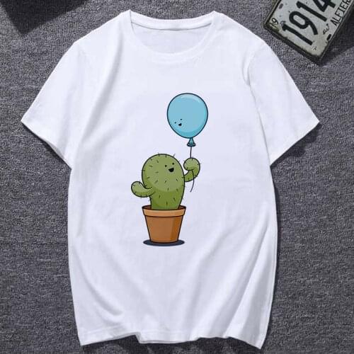 Cactus balloon print female T-shirt fashion Harajuku graphic T-shirt short-sleeved white personality T-shirt top women