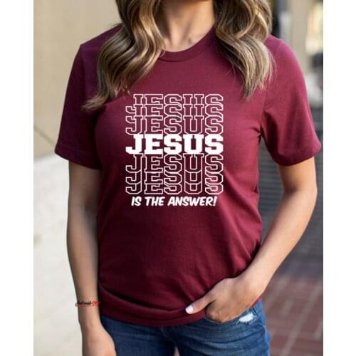 Jesus is the answer Christian t-shirt women graphic 100% Cotton Baptism Religion funny Fashion grunge unisex tee top tshirts fit