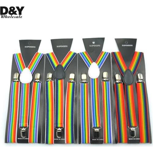 Women MenS Shirt Suspenders For Trousers Pants Holder Stripe Clip-on Braces Elastic Sling Rainbow mix Y-back party Gallus Gift