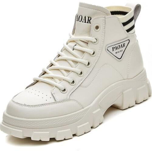 Genuine leather high top white shoes women 2020 new womens shoes hot style sports and leisure platform Martin boots trend